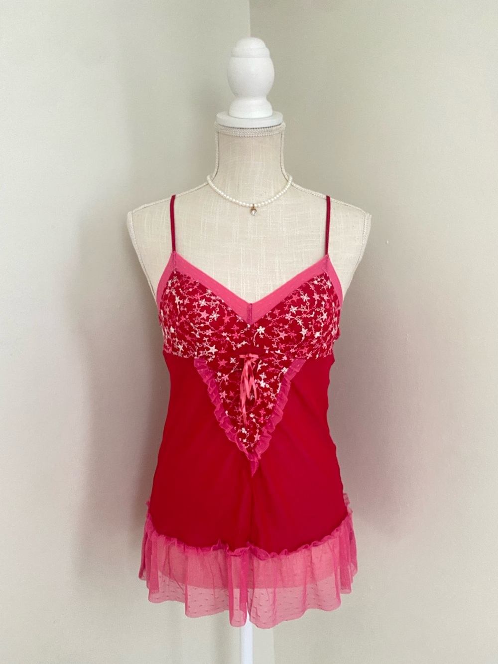 Fuchsia Pink Lace Trim Chemise